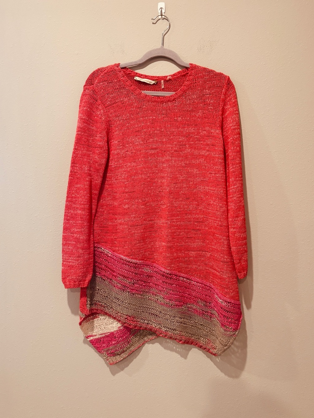 Soft Surroundings Space Dye Knit Tunic Sweater Crochet Asymmetrical Hem Small